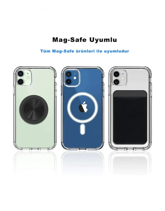 Iphone 12 Pro Kılıf Kamera Lens Korumalı Magsafe Destekli Şeffaf Darbe Emici Sert Kapak