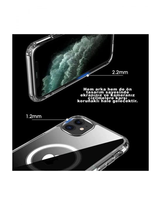 Iphone 12 Pro Max Kılıf Kamera Lens Korumalı Magsafe Destekli Şeffaf Darbe Emici Sert Kapak