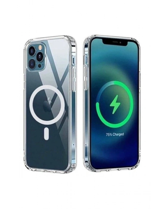 Iphone 13 Kılıf Kamera Lens Korumalı Magsafe Destekli Şeffaf Darbe Emici Sert Kapak