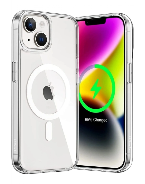 Iphone 14 Kılıf Kamera Lens Korumalı Magsafe Destekli Şeffaf Darbe Emici Sert Kapak