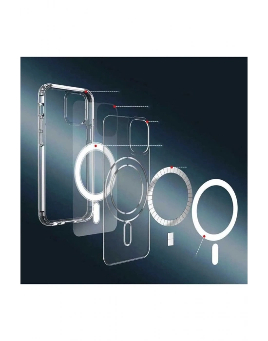 Iphone 14 Kılıf Kamera Lens Korumalı Magsafe Destekli Şeffaf Darbe Emici Sert Kapak