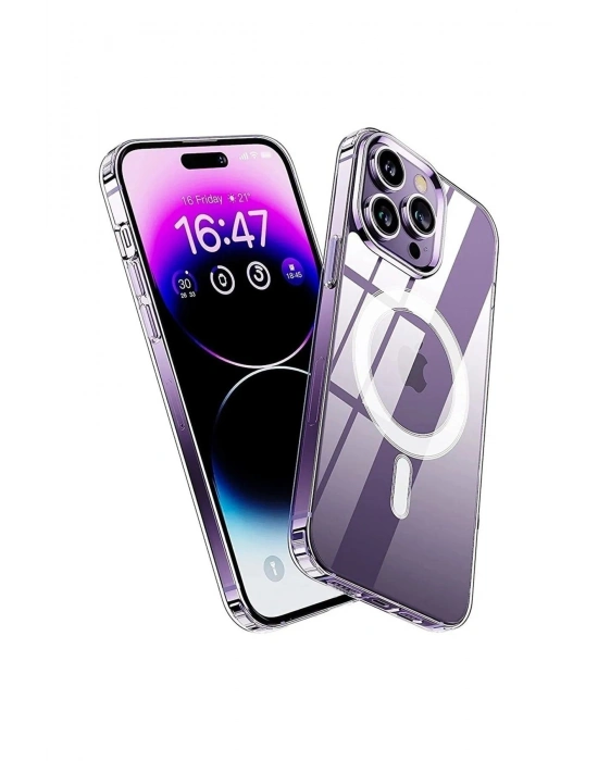 Iphone 14 Pro Kılıf Kamera Lens Korumalı Magsafe Destekli Şeffaf Darbe Emici Sert Kapak