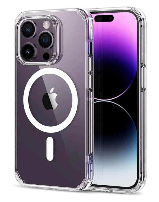 Iphone 14 Pro Max Kılıf Kamera Lens Korumalı Magsafe Destekli Şeffaf Darbe Emici Sert Kapak