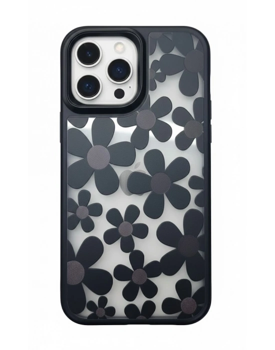İphone 16 Pro Max Çiçekli Kılıf Bağlama Aparatlı Siyah