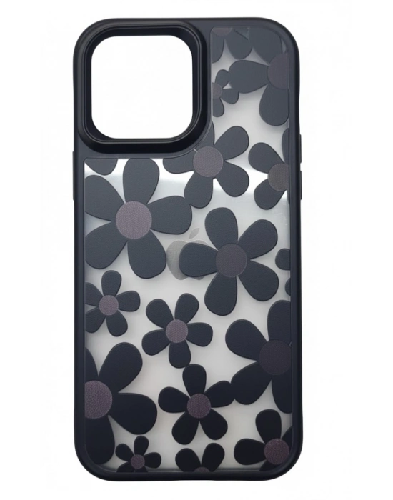 İphone 16 Pro Max Çiçekli Kılıf Bağlama Aparatlı Siyah