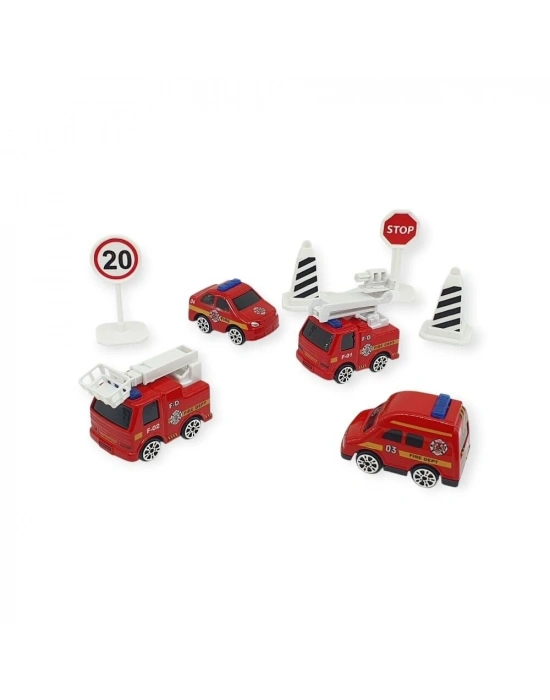 İş Makinaları 8 Parça Araç Seti - İtfaiye Seti