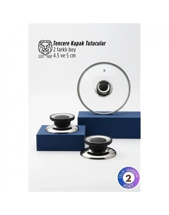 ® Isadora Serisi 2’li Paslanmaz Çelik Lüks Tencere Kapağı Tutucu Seti - 4.5 - 5 cm Universal