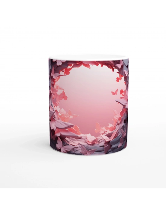 Işığa Uçan Pembe Kelebekler Geçidi Temalı Baskılı Kupa Bardak