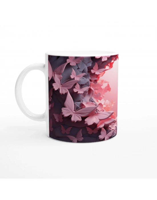 Işığa Uçan Pembe Kelebekler Geçidi Temalı Baskılı Kupa Bardak