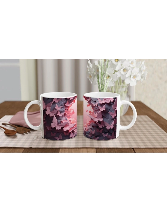 Işığa Uçan Pembe Kelebekler Geçidi Temalı Baskılı Kupa Bardak