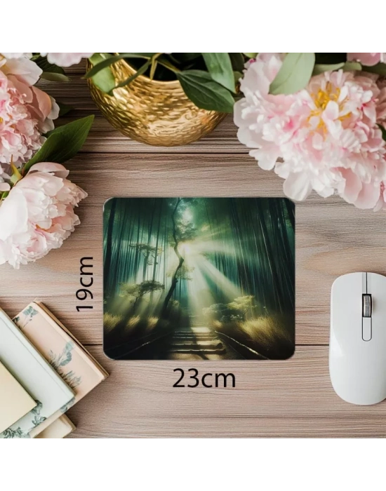 Işık Geçiren Bambu Ormanı Mousepad - 19x23 cm 2 mm Dikdörtgen İthal Baskılı Mouse Pad