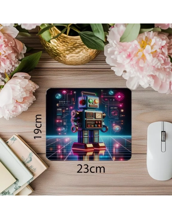 Işık Saçan Retro Robot Mousepad - 19x23 cm 2 mm Dikdörtgen İthal Baskılı Mouse Pad