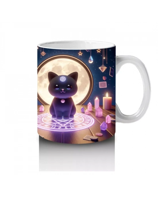 Işıklı Büyü Halkası İçinde Sevimli Cadı Figürlü Renkli Cadılar Bayramı Baskılı Kupa Bardak