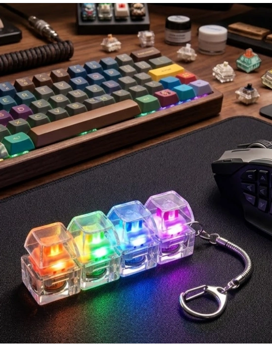 Işıklı Mekanik Tuş Anahtarlık Klik Sesli Stres Oyuncağı Fidget