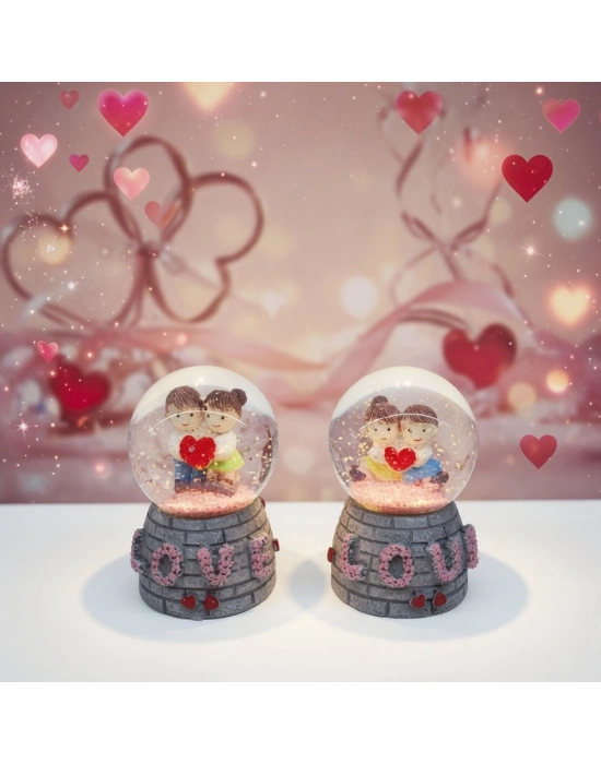 Işıklı Mini Kar Küresi - Love Tasarımlı - Pilli - Romantik Hediyelik - Dekoratif Obje
