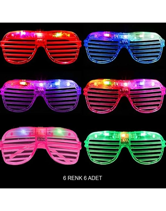 Işıklı Panjur Şeritli Led Parti Gözlüğü 6 Renk 6’lı Set