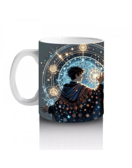 Işıklı Pencereden Bakan Cadı Kız Figürlü Mistik Cadılar Bayramı Baskılı Kupa Bardak