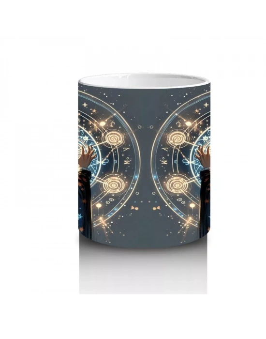 Işıklı Pencereden Bakan Cadı Kız Figürlü Mistik Cadılar Bayramı Baskılı Kupa Bardak