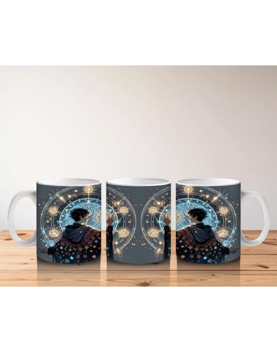 Işıklı Pencereden Bakan Cadı Kız Figürlü Mistik Cadılar Bayramı Baskılı Kupa Bardak