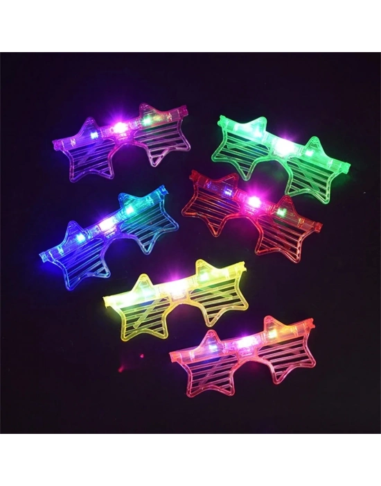 Işıklı Yıldız Gözlük Ledli Parti Gözlüğü 6 Renk 12 Adet