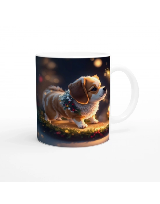 Işıl Işıl Süslenmiş Noel Köpeği Baskılı Kupa Bardak