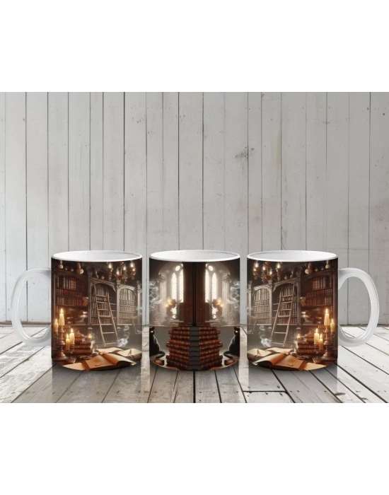 Işıltılı Arka Plan Üzerinde Gotik Sandalye ve Cadı Şapkası Temalı Baskılı Kupa