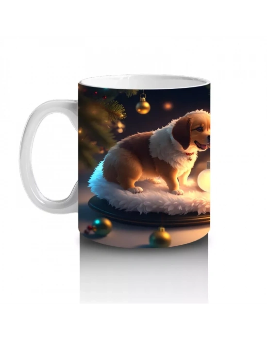 Işıltılı Mumlarla Poz Veren Yavru Köpek – Baskılı Kupa