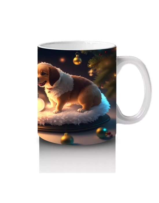 Işıltılı Mumlarla Poz Veren Yavru Köpek – Baskılı Kupa