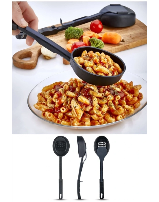 Isıya Dayanıklı 3 İn 1 Servis Kepçesi - Kepçe Kevgir Kaşık 3'ü Bir Arada Servis Seti