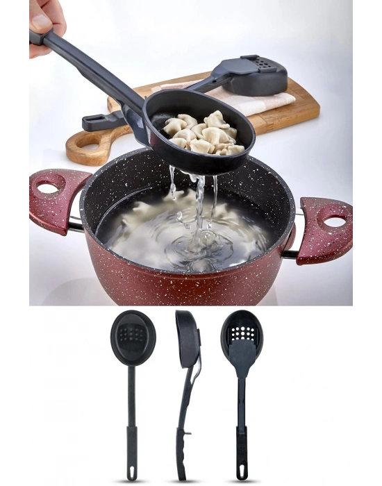 Isıya Dayanıklı 3 İn 1 Servis Kepçesi - Kepçe Kevgir Kaşık 3'ü Bir Arada Servis Seti