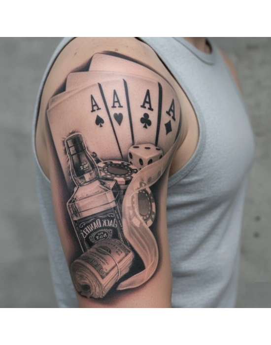 İskambil Dolar Zar Geçici Dövme Şablonu Büyük Boy