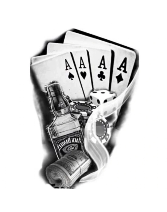 İskambil Dolar Zar Geçici Dövme Şablonu Büyük Boy