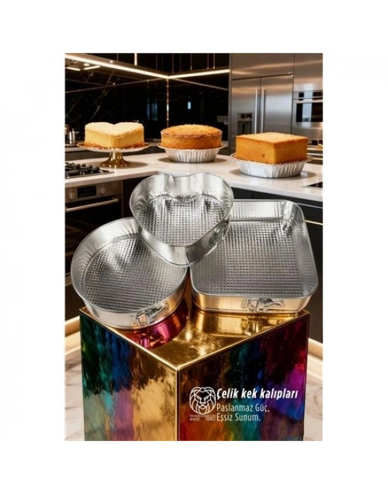 Isla Moretti Serisi 3’lü Paslanmaz Çelik Kelepçeli Kek Kalıbı Seti - Gurme Tasarımlar 722911