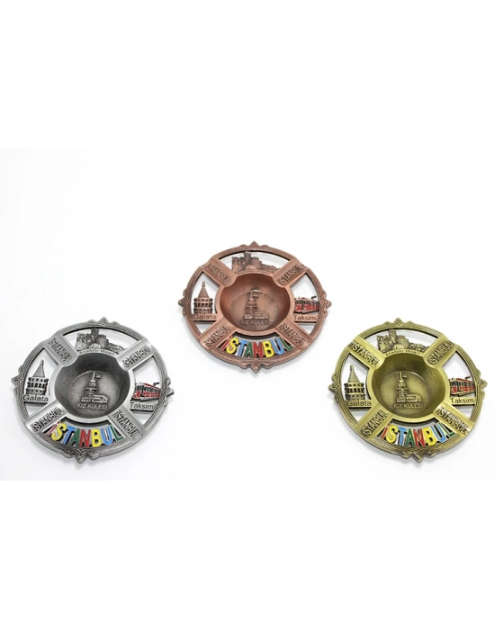 İstanbul Temalı Yöresel Metal Küllük Yuvarlak