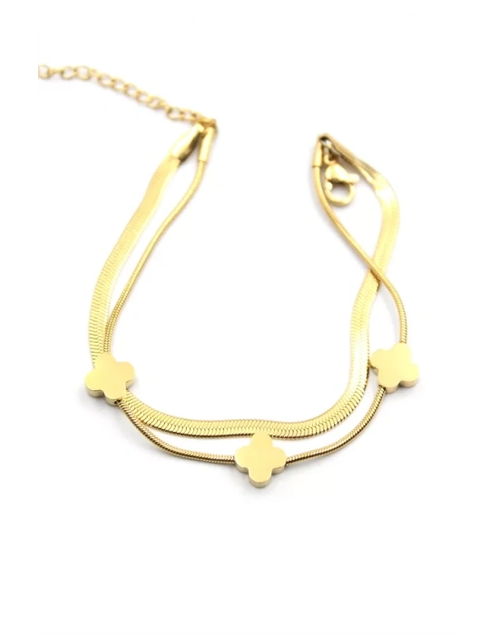 İtalyan Zincir Çoklu Yonca Bileklik - Altın