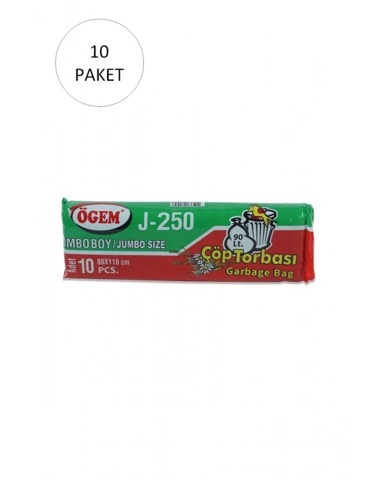 J-250 Jumbo Boy Çöp Torbası 80 x 110 cm 10 Lu Rulo x 10 Paket = 100 Adet (Siyah)