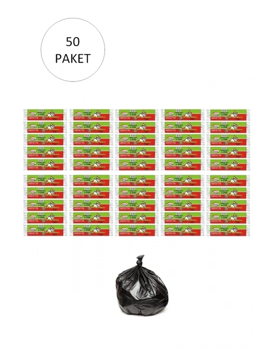 J-250 Jumbo Boy Çöp Torbası 80 x 110 cm 10 Lu Rulo x 50 Paket = 500 Adet (Siyah)