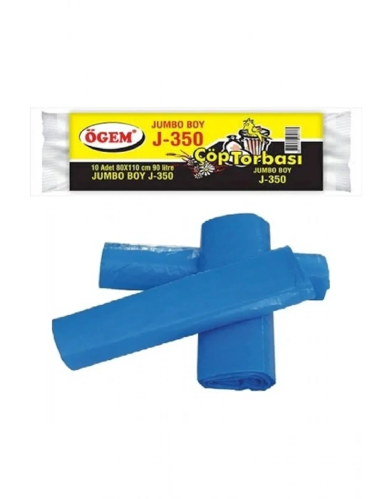 J-350 Jumbo Boy Çöp Torbası 80 x 110 cm 10 Lu Rulo x 1 Paket = 10 Adet (Mavi)