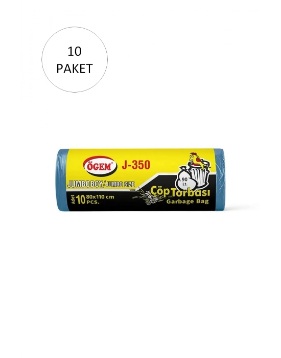 J-350 Jumbo Boy Çöp Torbası 80 x 110 cm 10 Lu Rulo x 10 Paket = 100 Adet (Mavi)