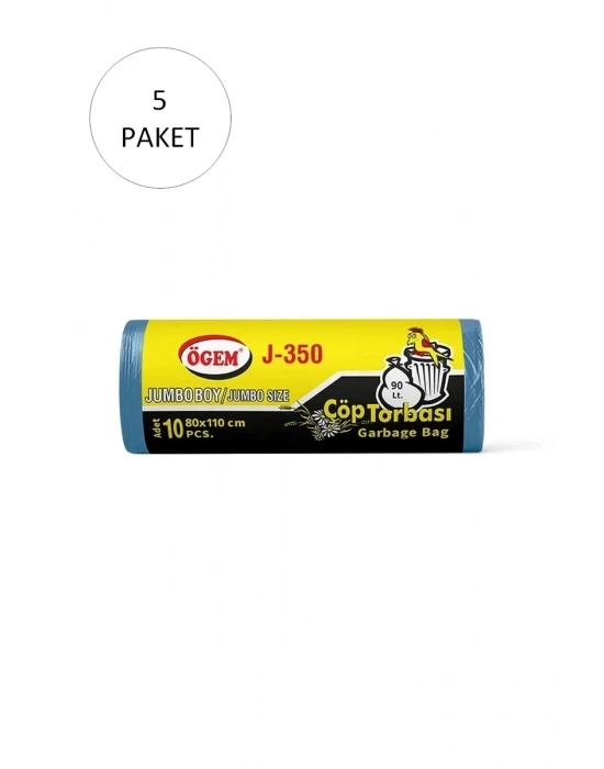 J-350 Jumbo Boy Çöp Torbası 80 x 110 cm 10 Lu Rulo x 5 Paket = 50 Adet (Mavi)