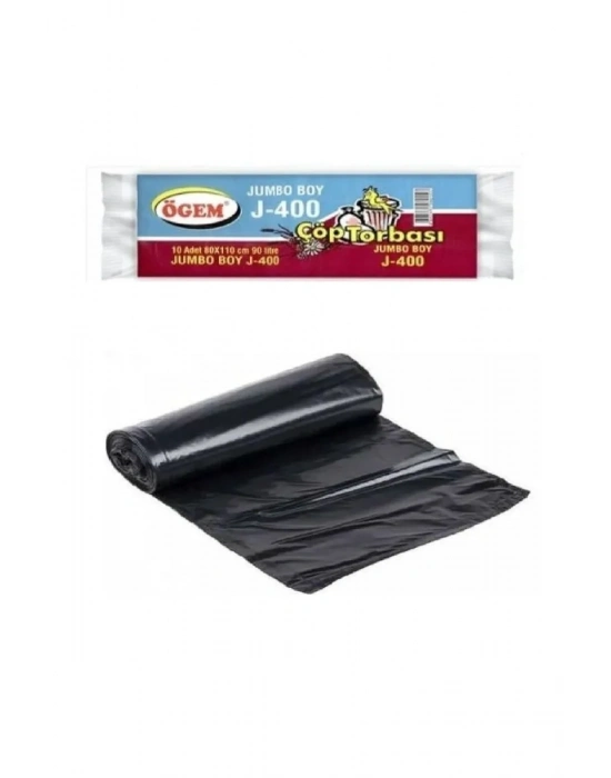 J-400 Jumbo Boy Çöp Torbası 80 x 110 cm 10 Lu Rulo x 1 Paket = 10 Adet (Siyah)