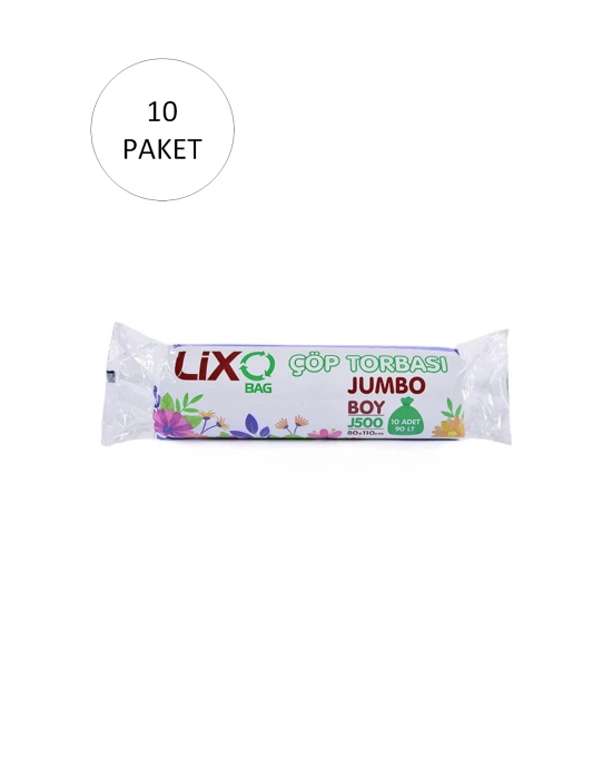 J-500 Jumbo Boy Çöp Torbası 80 x 110 cm 10 Lu Rulo x 10 Paket = 100 Adet (Siyah)