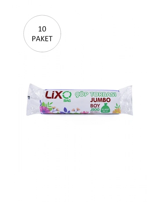 J-500 Jumbo Boy Çöp Torbası 80 x 110 cm 10 Lu Rulo x 10 Paket = 100 Adet (Siyah)
