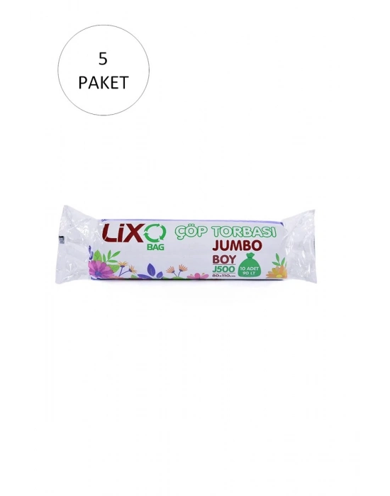 J-500 Jumbo Boy Çöp Torbası 80 x 110 cm 10 Lu Rulo x 5 Paket = 50 Adet (Siyah) mudanis