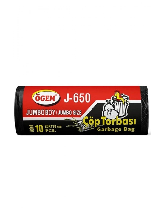 J-650 Jumbo Boy Çöp Torbası 80 x 110 cm 10 Lu Rulo x 1 Paket = 10 Adet (Siyah)