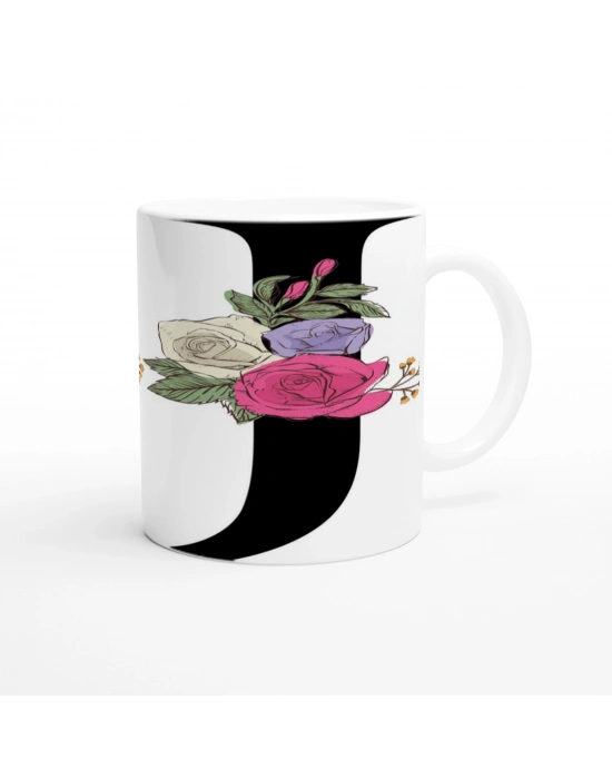 J Harfi Çiçek Motifli Kupa Bardak