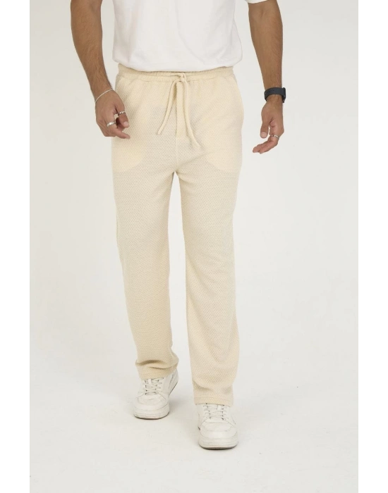 Jakar Kutu Desenli Baggy Eşofman Pantolon - Bej