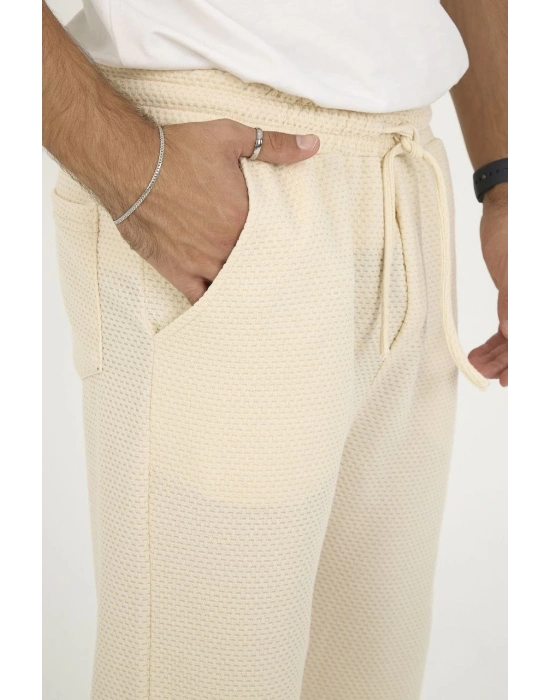 Jakar Kutu Desenli Baggy Eşofman Pantolon - Bej