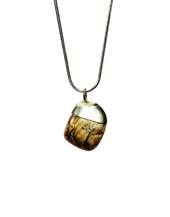 Jasper Doğal Taşı Zincirli El Yapımı Kolye Uç: 2 cm Zincir: 20 cm Kutulu