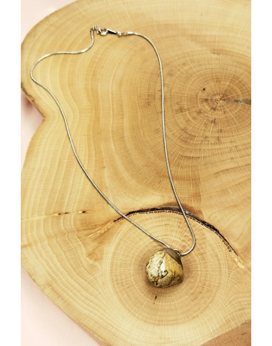 Jasper Doğal Taşı Zincirli El Yapımı Kolye Uç: 2 cm Zincir: 20 cm Kutulu